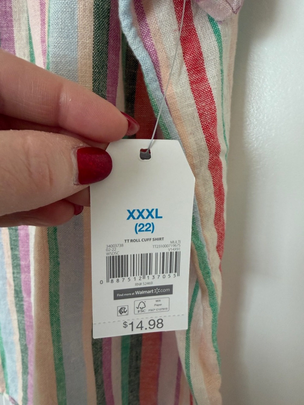 NWT Time & Tru Striped Button-Up Shirt in Pink, Green & Coral - Picture 2 of 4